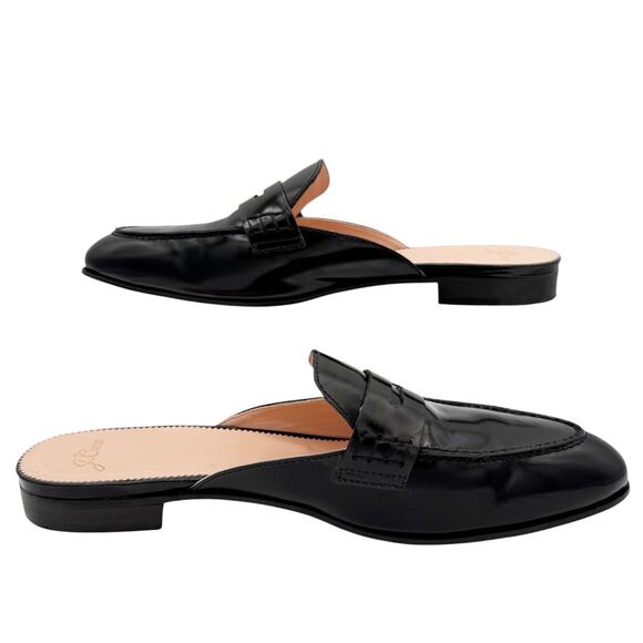 J Crew Academy Loafers Black Leather Flat Mule Slides Size 10 Shoes - Picture 13 of 13